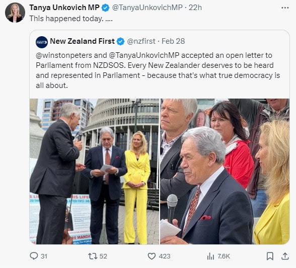 Deputy Prime Minister Winston Peters and MP Tanya Unkovich.