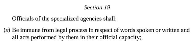 Tedros and Joan Simeon exemption from prosecution WHO Constitution
