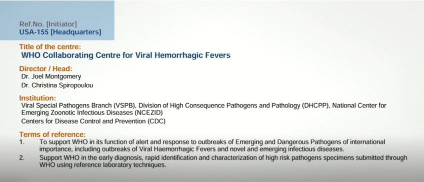 WHO Collaborating Centres Viral Haemorrhagic Fevers